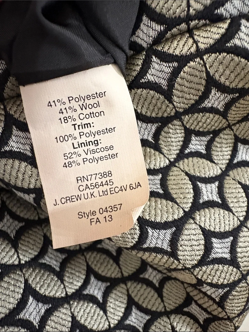 J. Crew collection Black and Cream Geometric Shift Dress with Contrast Trim